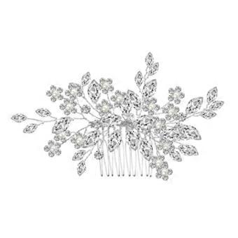 Flower & Leaves Side Combs Handmade Rhinestone Hair Headpiece Bridal Hair Comb