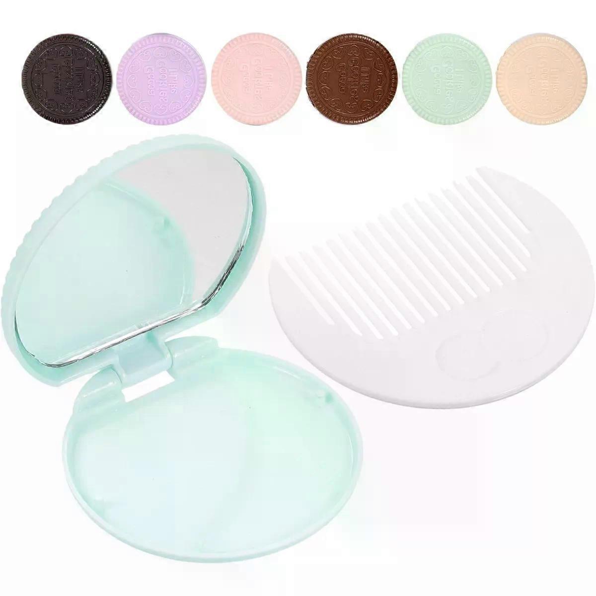 7Pcs Chocolate Cookie Compact Pocket Makeup Mirror with Comb Set