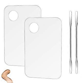 Acrylic Makeup Mixing Palette Set with Double Ended Spatulas, Transparent Nonporous Trays, Stainless Steel, Thumb Hole, for Color Blending, Nail Art,