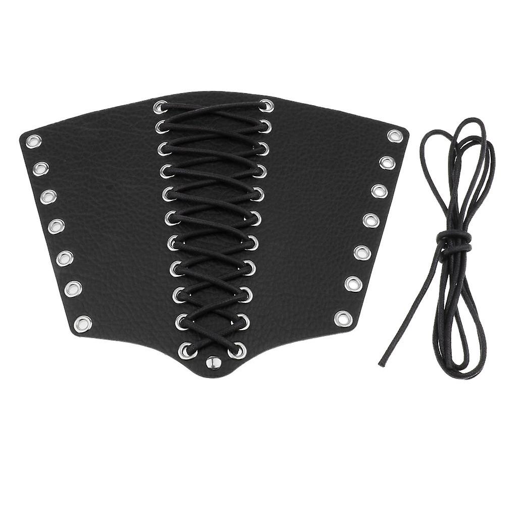 Leather Archery Arm Guard Bow String Lace up Shooting Protector Black