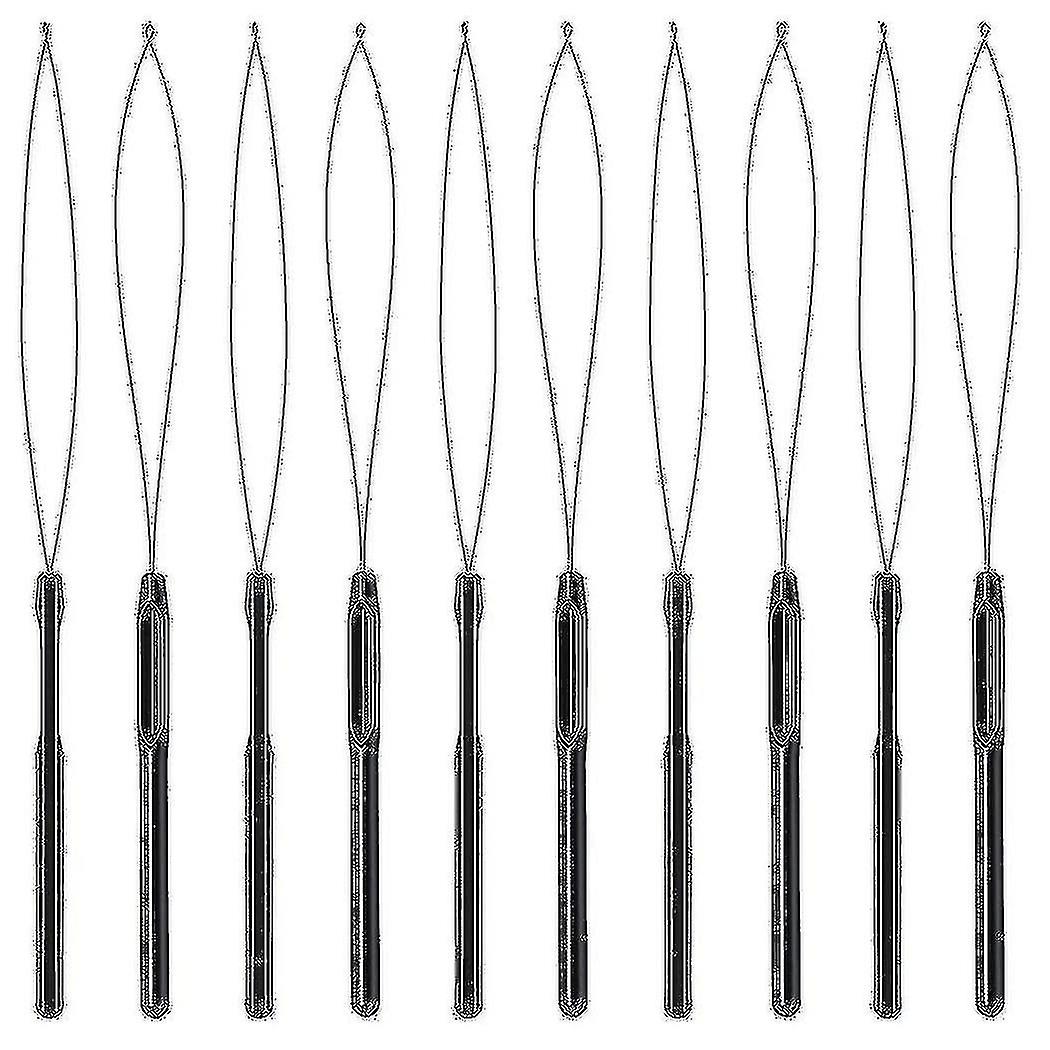 10pcs Hair Extension Loop Threader Hook Tool And Bead Tool Black Loop Threader For Hair Extension O