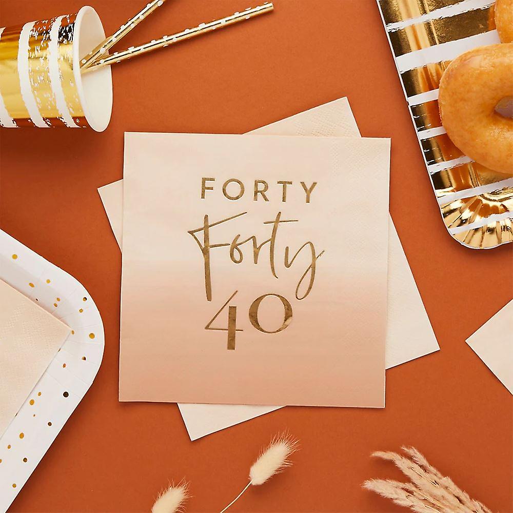 Gold Foil 40th Birthday Paper Napkins | Age 40 Ombre Party Tableware x 16