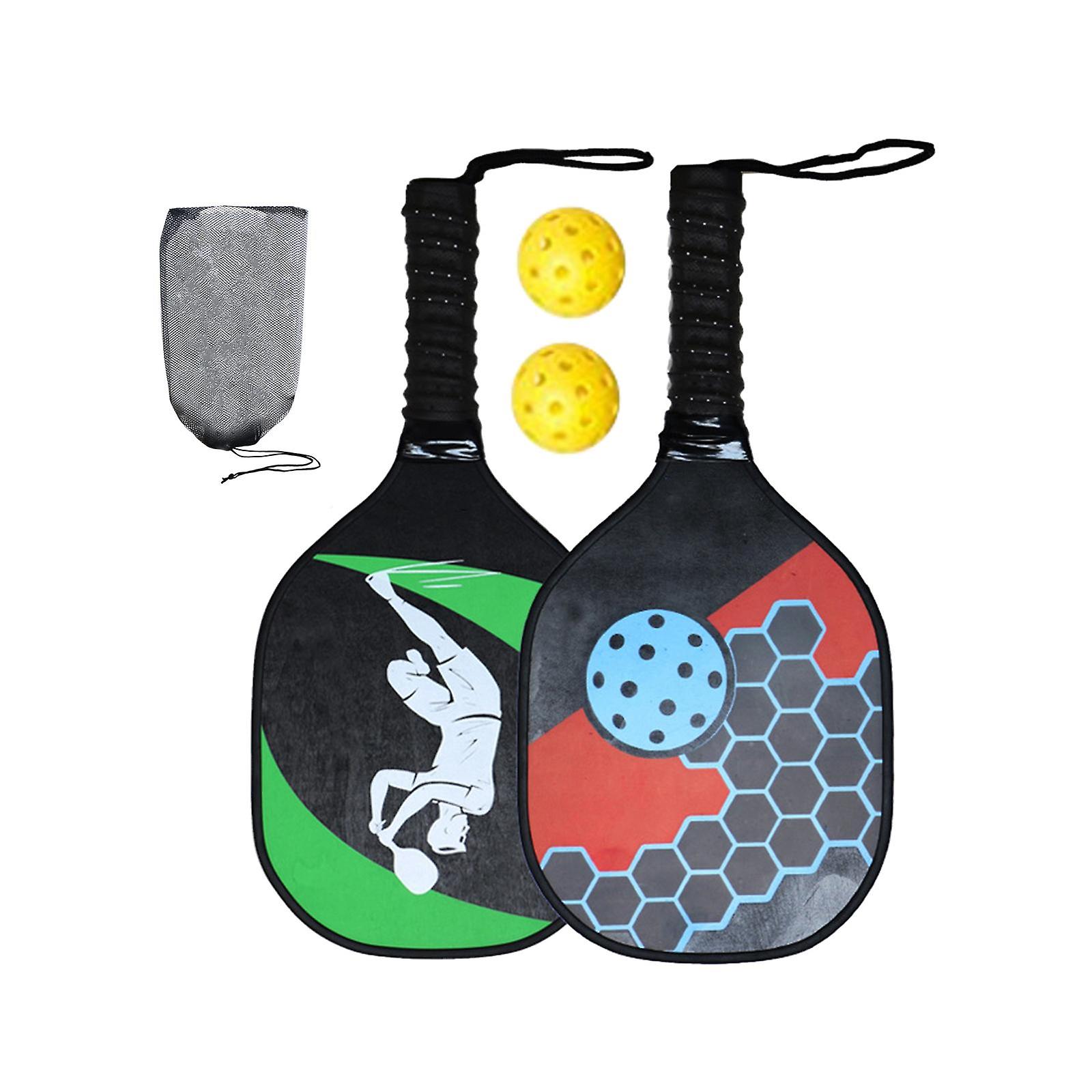 Wood Pickleball Paddles Kit Beginner Racket for Families with Mesh Carry Bag Mixed Color