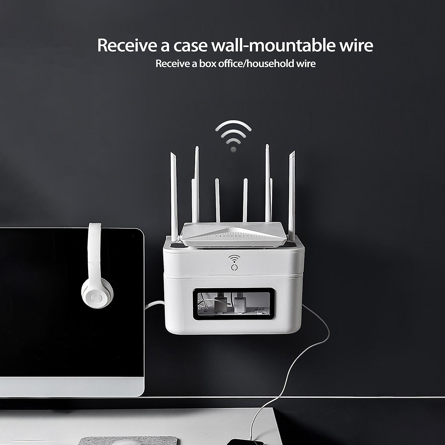 Wi-Fi Router Box Wall-Mounted Smooth Edge Double Layer Item Storage Plastic Wi-Fi Router Organizer T