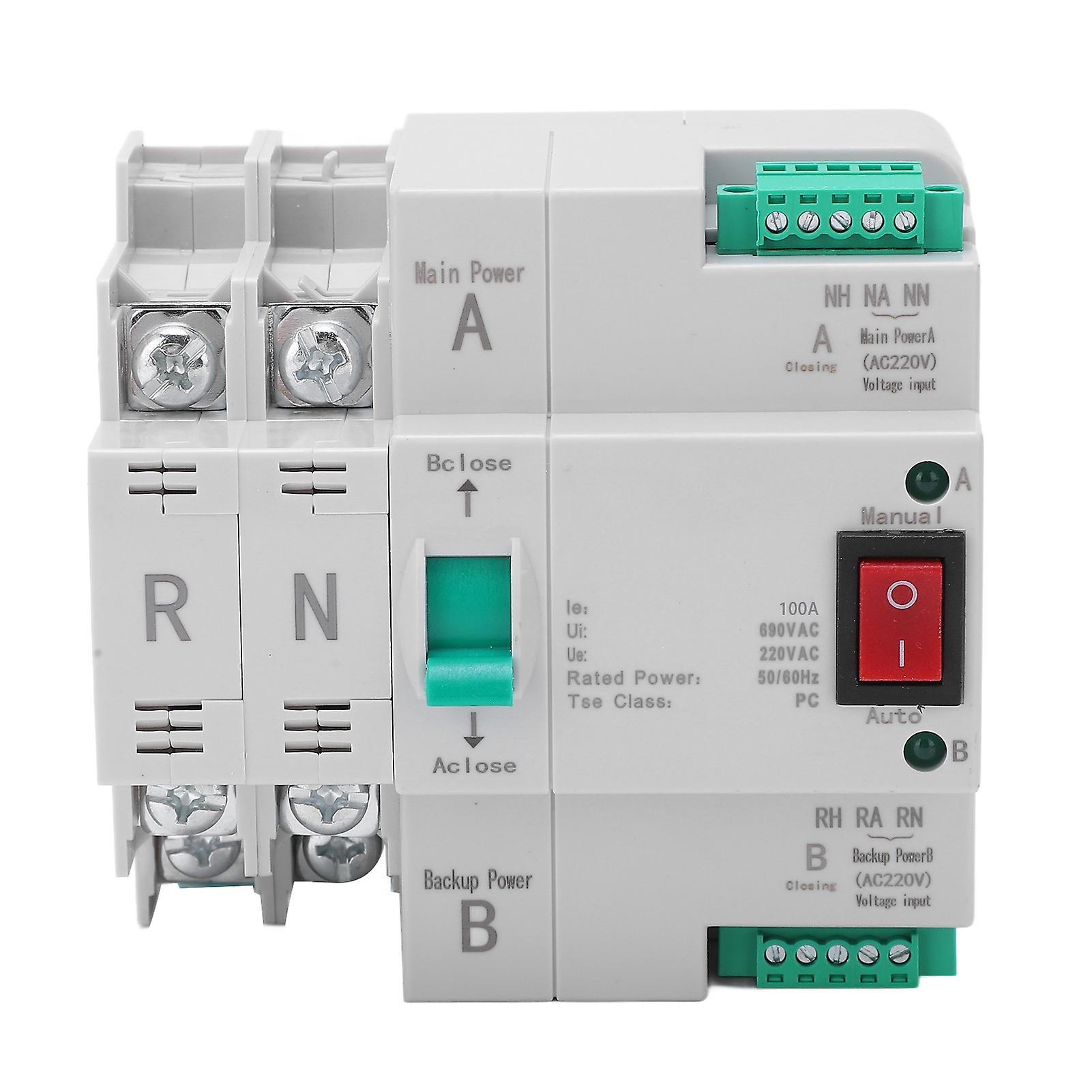 Dual Power Automatic Transfer Switch 2P DIN Rail Installation Quick Switching Electrical Selector Switch AC 220V