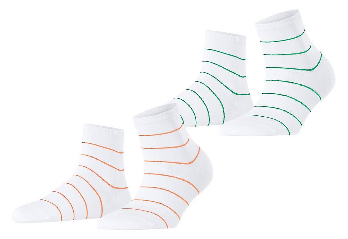 Esprit Fine Line 2 Pack Short Socks - White/Orange/Green