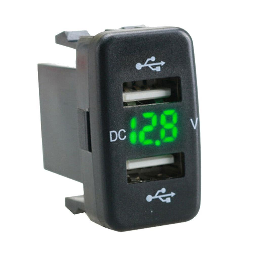 Car Charger Socket Dual Usb Port Charging Volt Display Adapter Fit For Green (haoyi