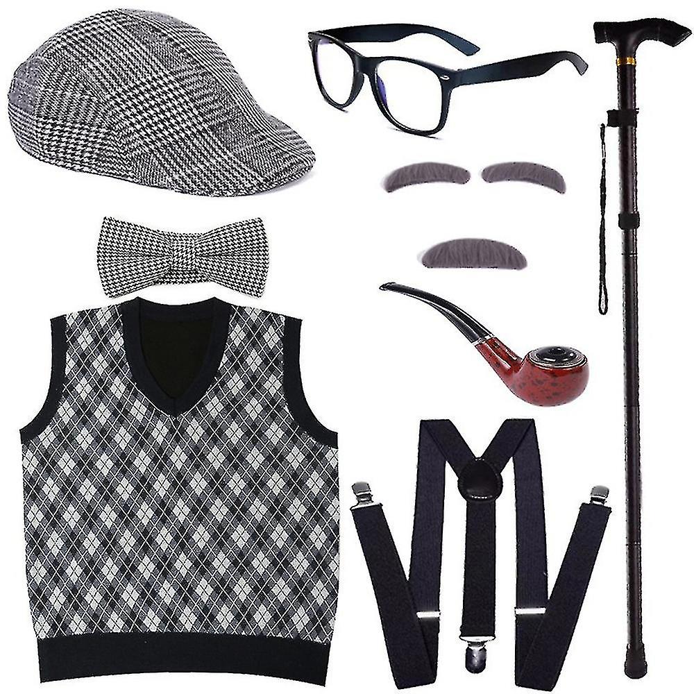thumbnail image 2 of SOMSOC 15 Pieces 100 Days Of School Grandpa Costume... 2 of 14