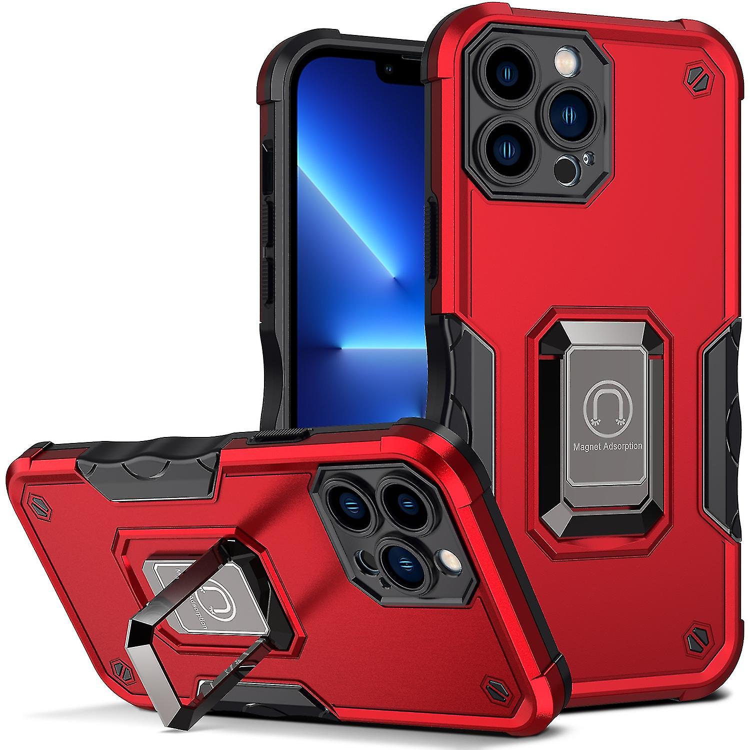 Ring Holder Armor Case For Iphone 13 Pro Max Red