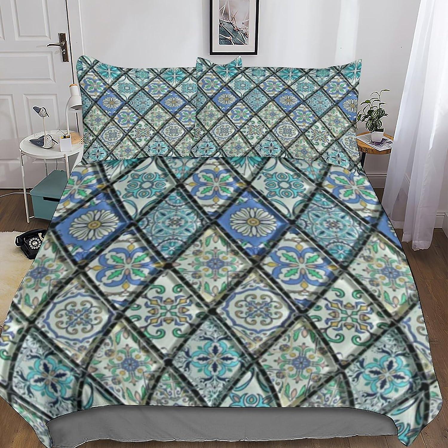 HOUKIG Bed Set Moroccan Style Regional Characteristics with Duvet Cover And Pillowcase,with Invisible Zip, 3 Piece Set with Zip And 2 Pillowcases,