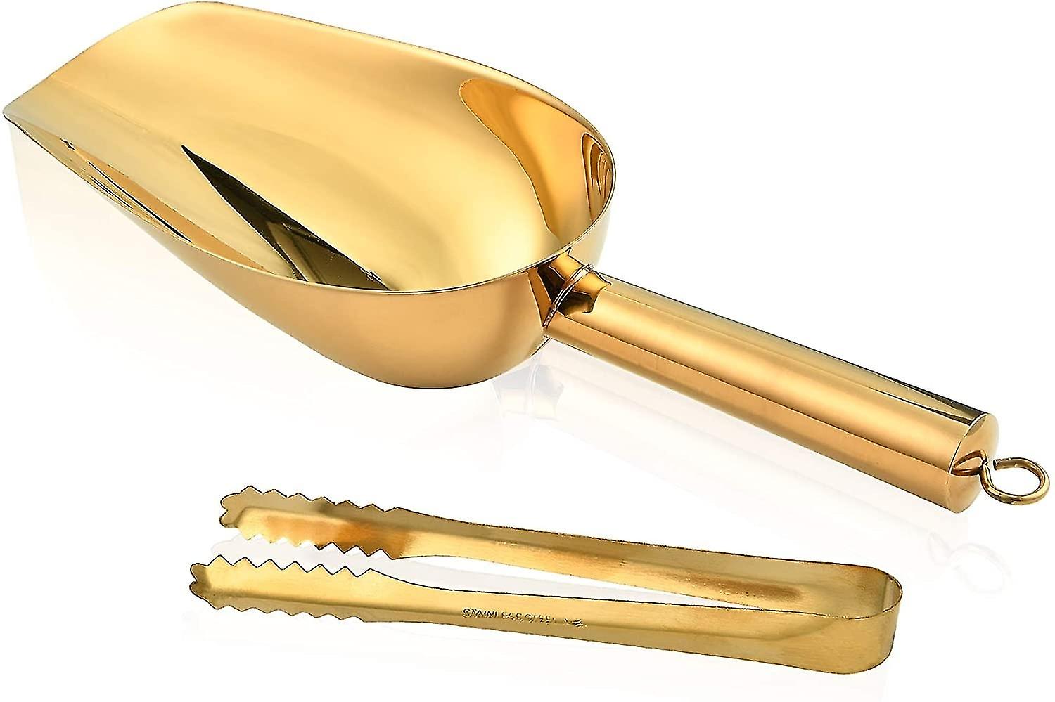 Stainless Steel Ice Scoop And Ice Tongs, Small Round Bottom Bar Ice Flour Utility Scoop &