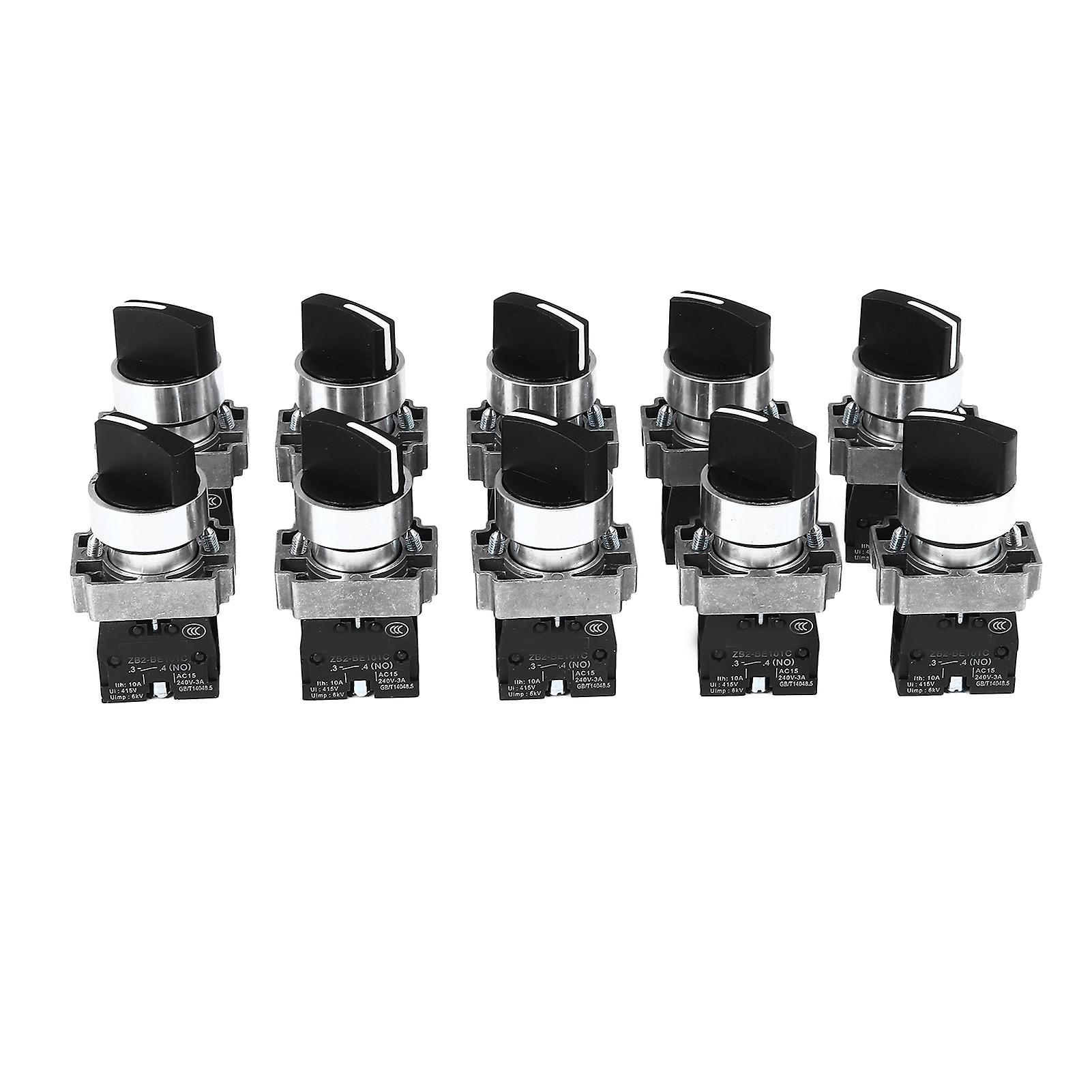 Uadme Knob Switch, 10Pcs XB2 Rotary Switch 3 Position Self Locking Knob Switch for Power Tools Vehicles Lamps AC240V, Aluminum Alloy