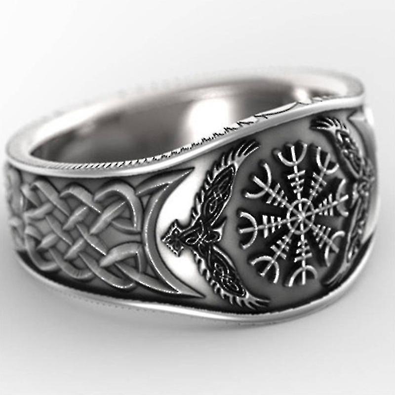 Antique Silver Viking Celtic Compass Ring - Vintage Viking Celtic Compass Ring