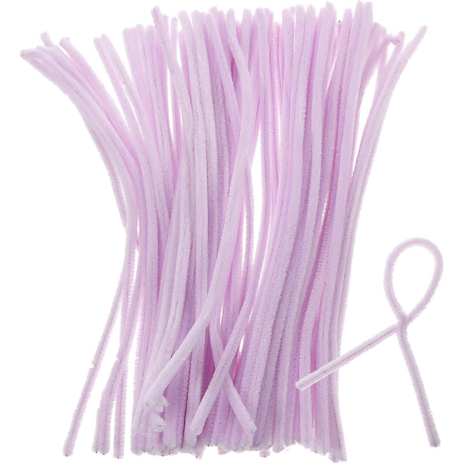 100pcs Plush Rods Kids Plush Sticks Flexible Kid Flocking Sticks for Handmade Art DIY Early Education (Light Purple) Z