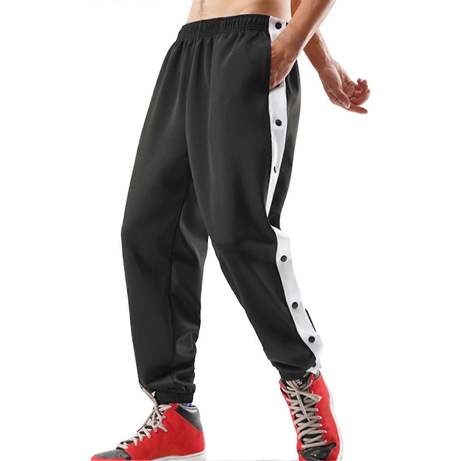Men Mid-rise Buttons Pants Splicing Basketball Training Sweatpants