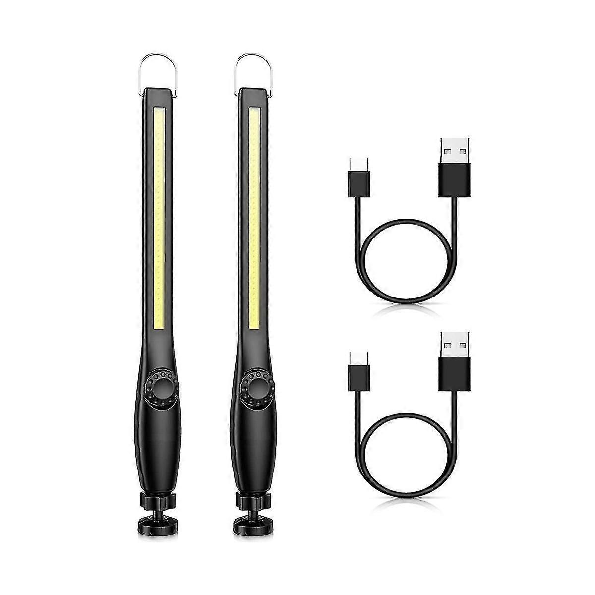 2Pcs COB LED Flashlight Magnetic Work Light USB Rechargeable Torch Hook Lantern Inspection Light Ca
