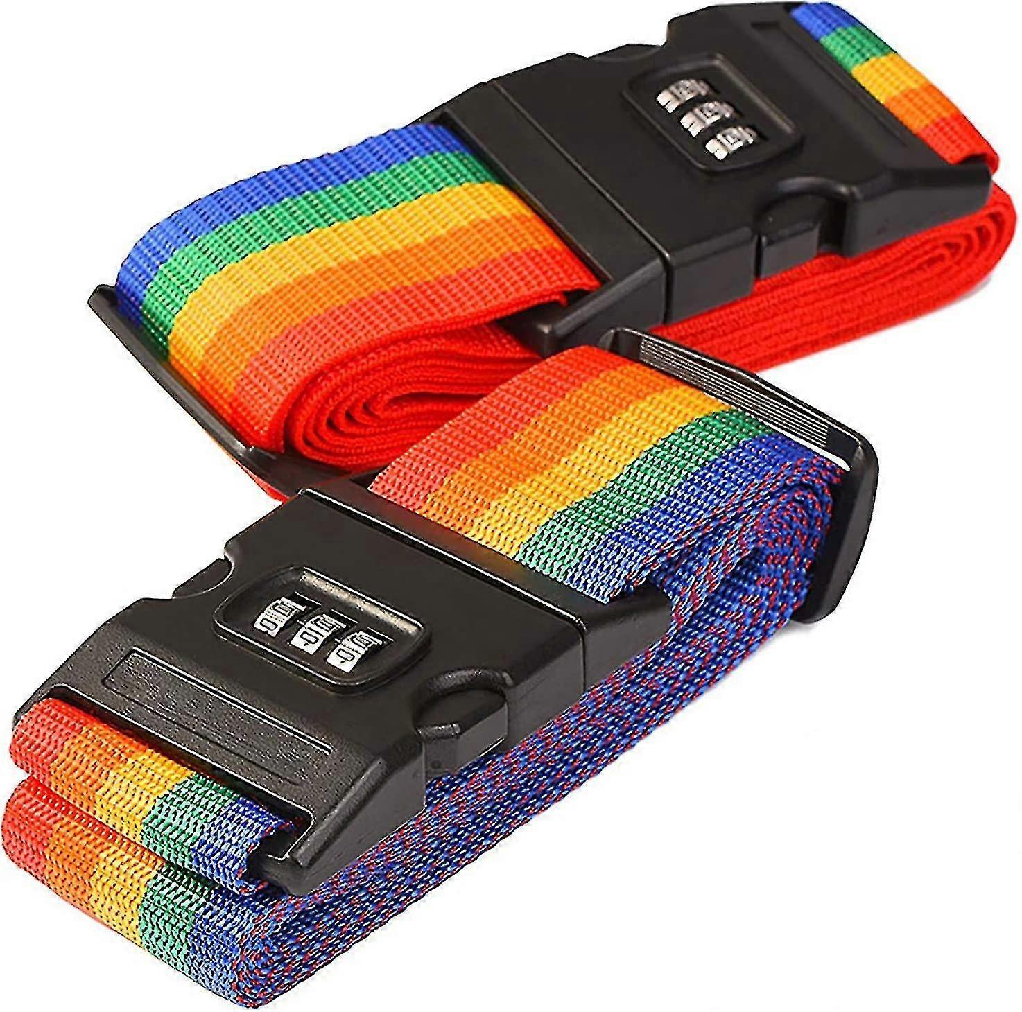 Luggage Security Strap Suitcase Packing Belts With Password Lock Clip, Rainbow Stripe2 Pack