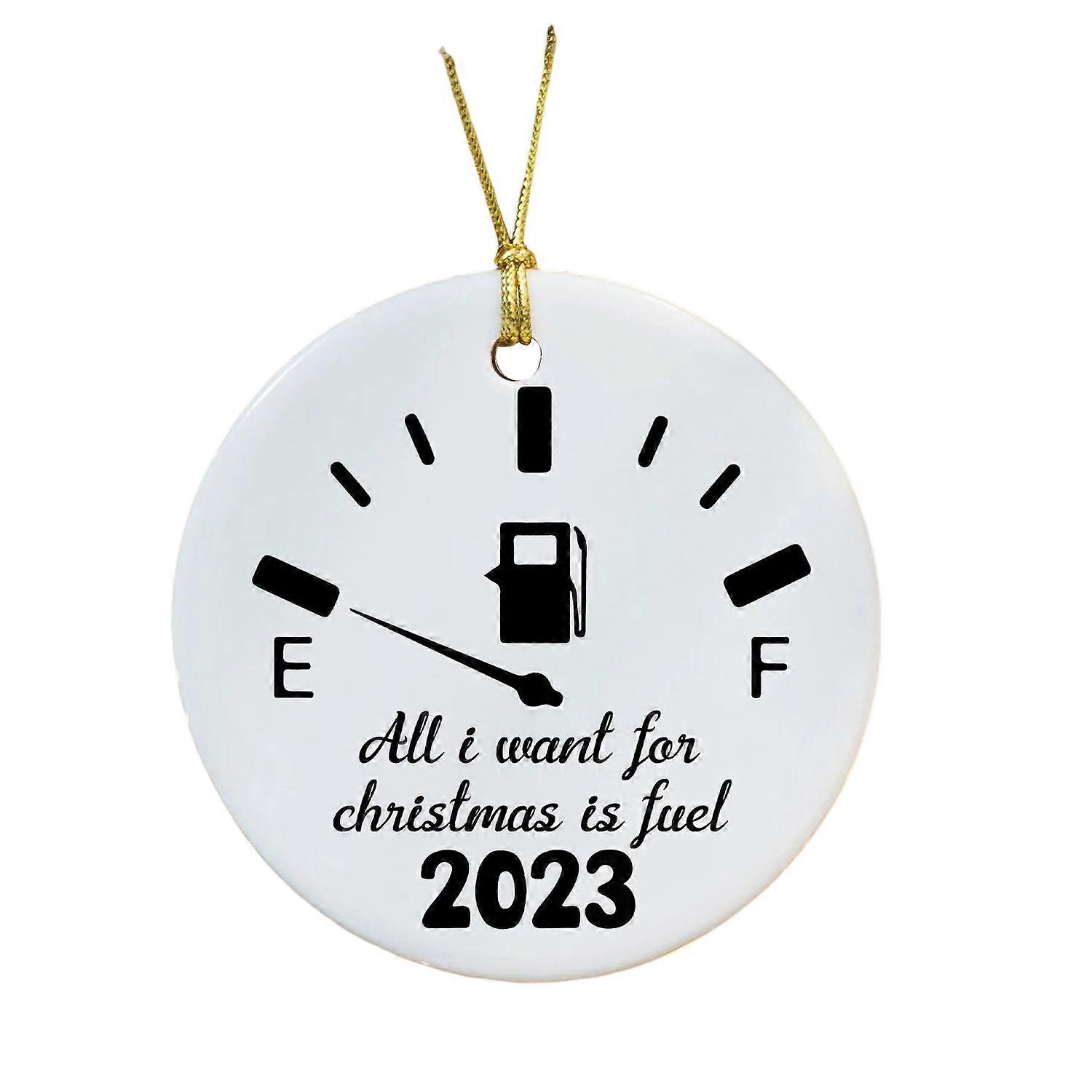 Merry Christmas Tree Ornament with Lanyard Clock Design Letters Print Acrylic Round Hanging Sign