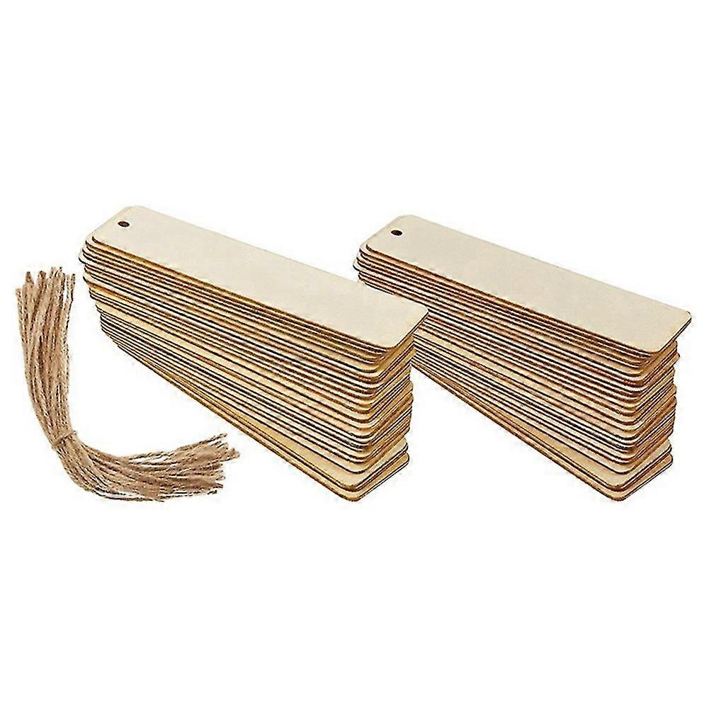 100pcs Wooden DIY Bookmark Blank Bookmarks With Ropes Wooden Book Markers Rectangle Thin Hanging Ta