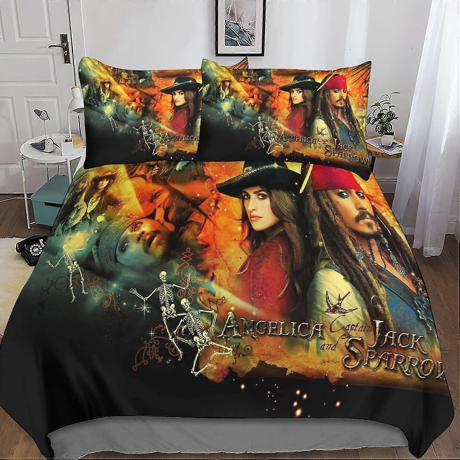 Pirates of the Caribbean 3D Printed Bedding Set Duvet Cover Pillowcase, 3 Piece Movie Bedding Set with Zipper Closure, for Adults and Kids