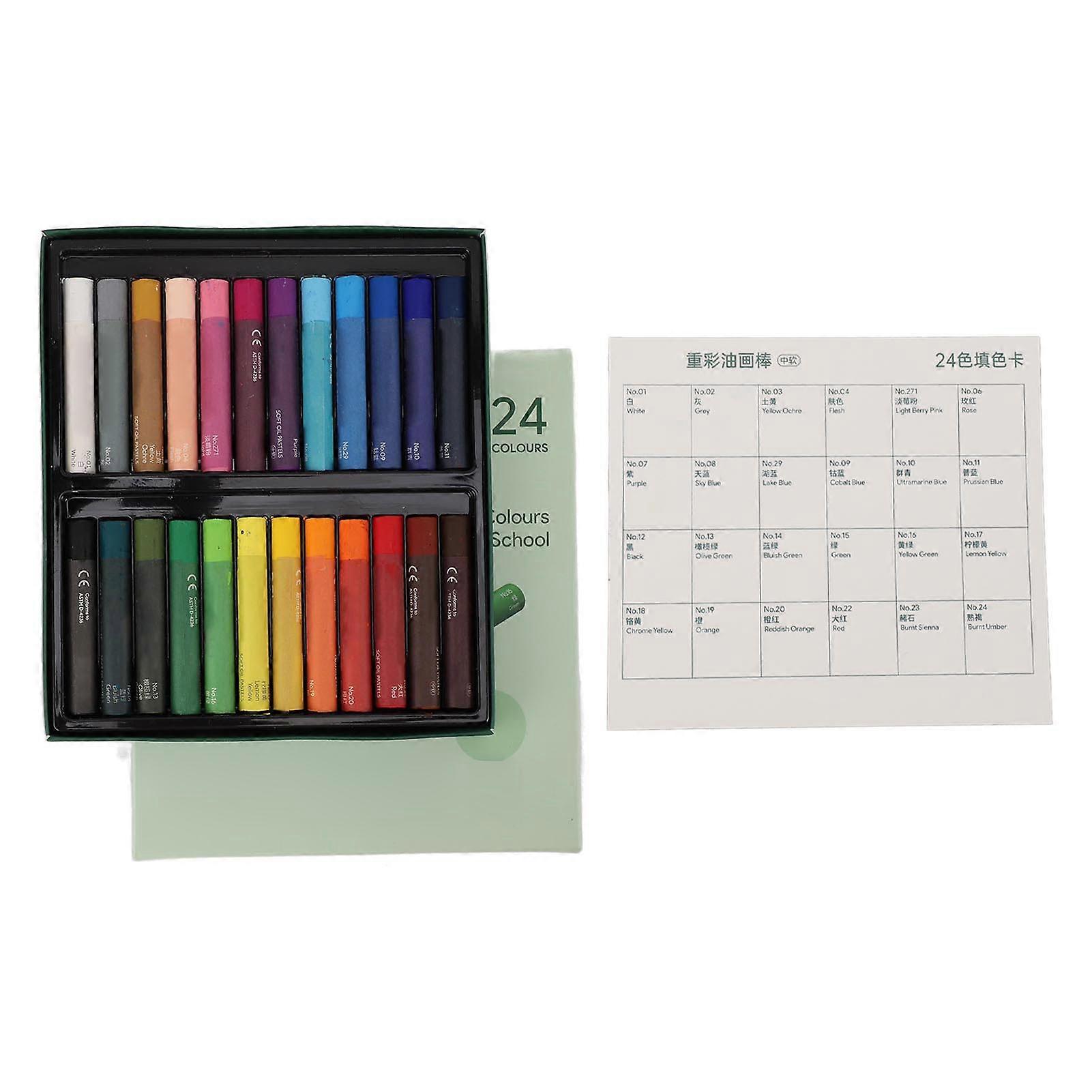 Oil Pastels Safe Medium Soft Texture Vibrant Colors Box Packed Odourless Oil Crayons for Stenciling Dotting Coloring 24 Colors