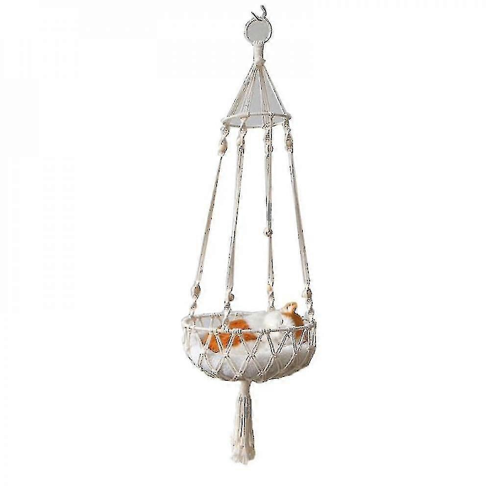 Macrame Cat Hammock Hanging Pet Bed Boho Swing Nest Woven Cat Basket Home Dcor1 Piecewhite