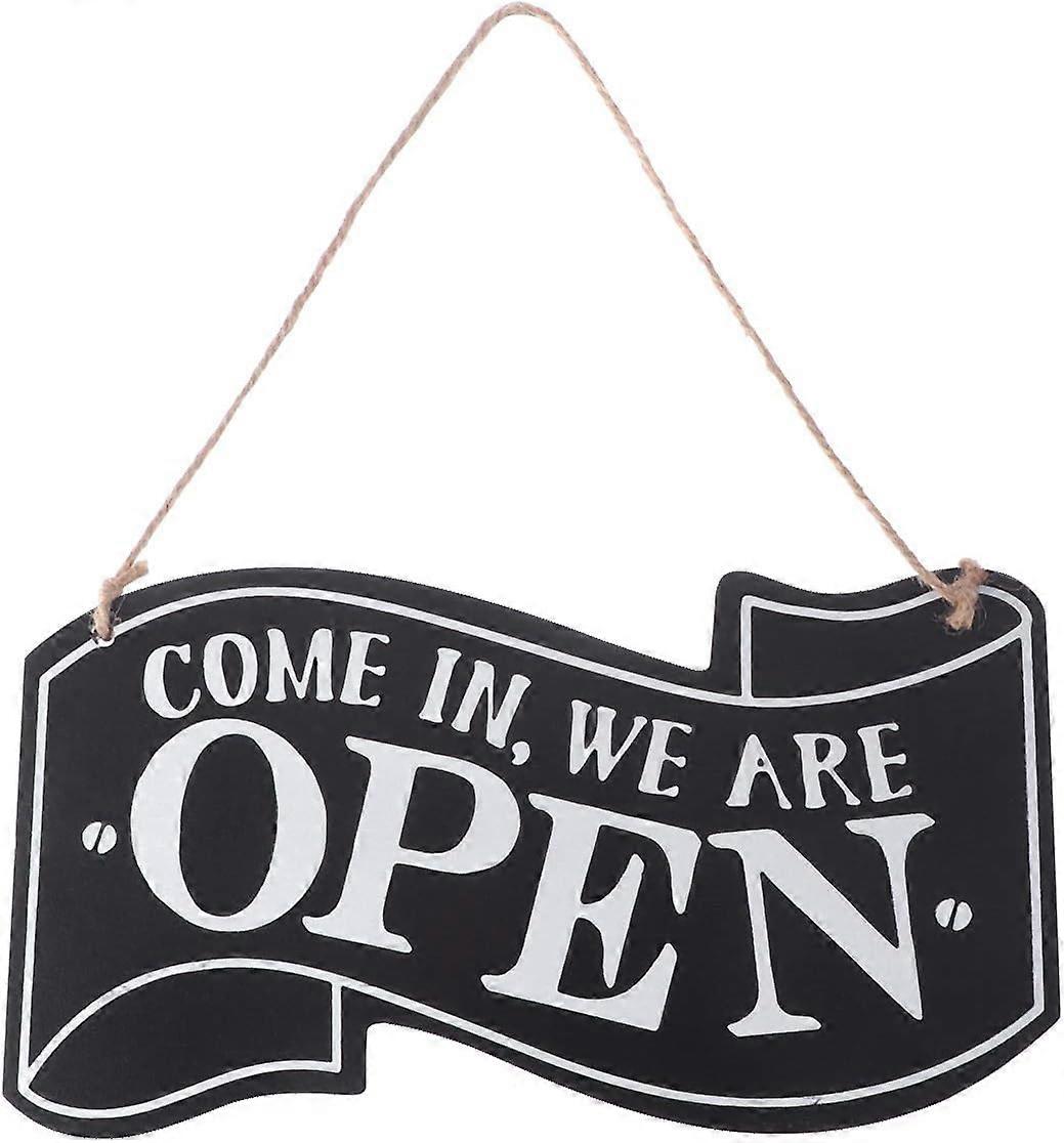 خشبية مفتوحة ومغلقة علامة على الوجهين مع حبل لتعليق علامة الأعمال خمر (أسود)