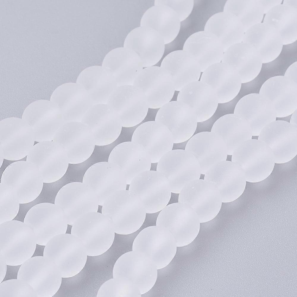 140pcs transparente de vidro grânulos fios fosco redondo branco 6mm buraco: 1.3~1.6mm 31.4 polegadas