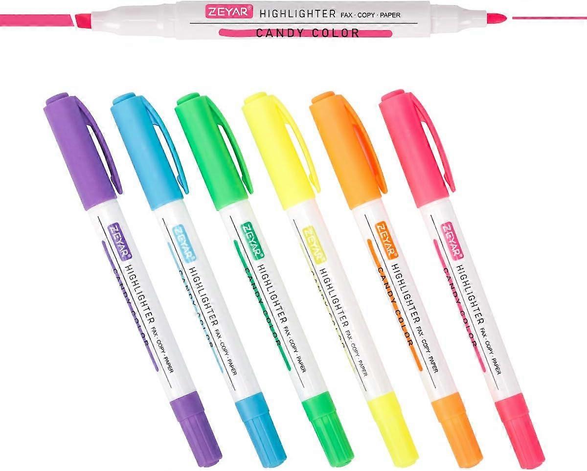 Dual Tips Marker Pen, Chisel and Fine Tips, 6 Candy Colors, Water Based, Assorted Colors, Quick Dry (6 Candy Colors)