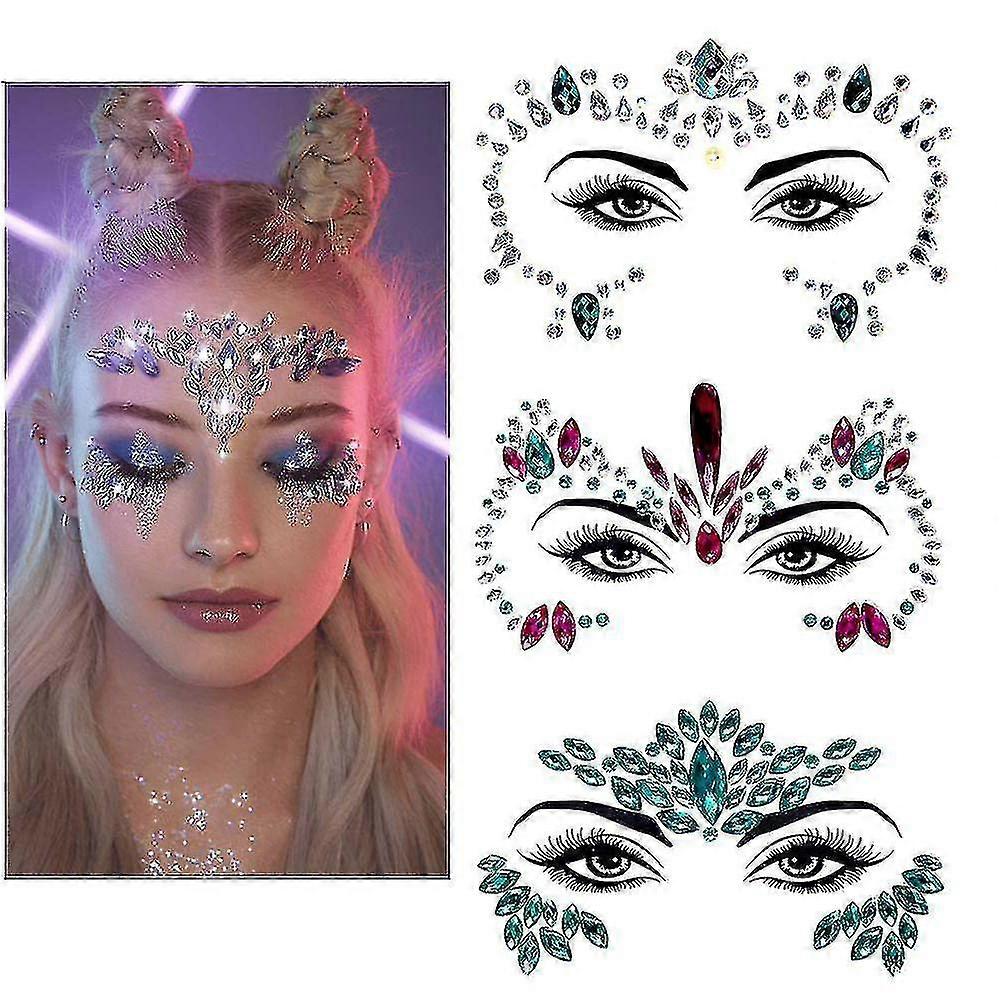 3pcs Halloween Noctilucent Face Gems Tattoo Sticker,cosplayf