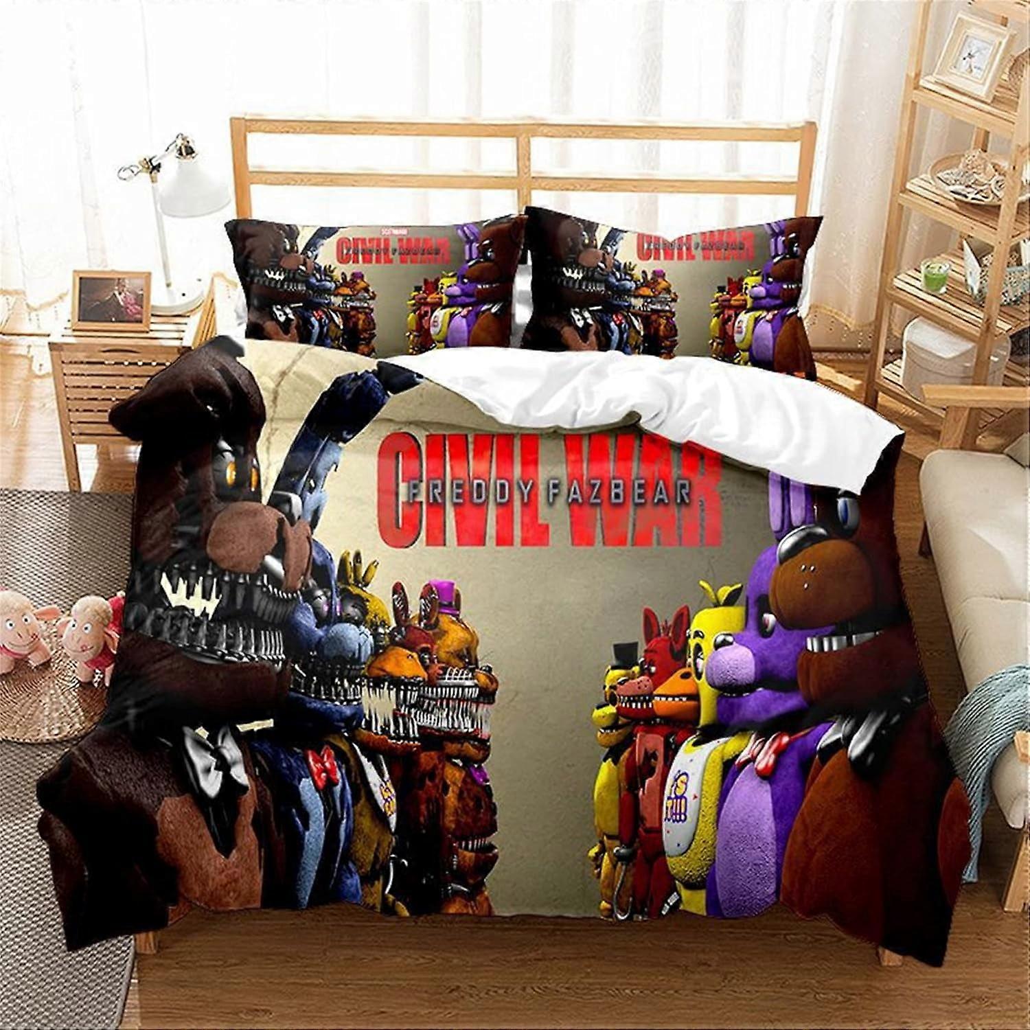 i96 Kids Five Nights-på Freddy&#x27; s Sängkläder Påslakan Queen Size, 3 stycken mjukt lättviktstäcke med kudde Shams jm96