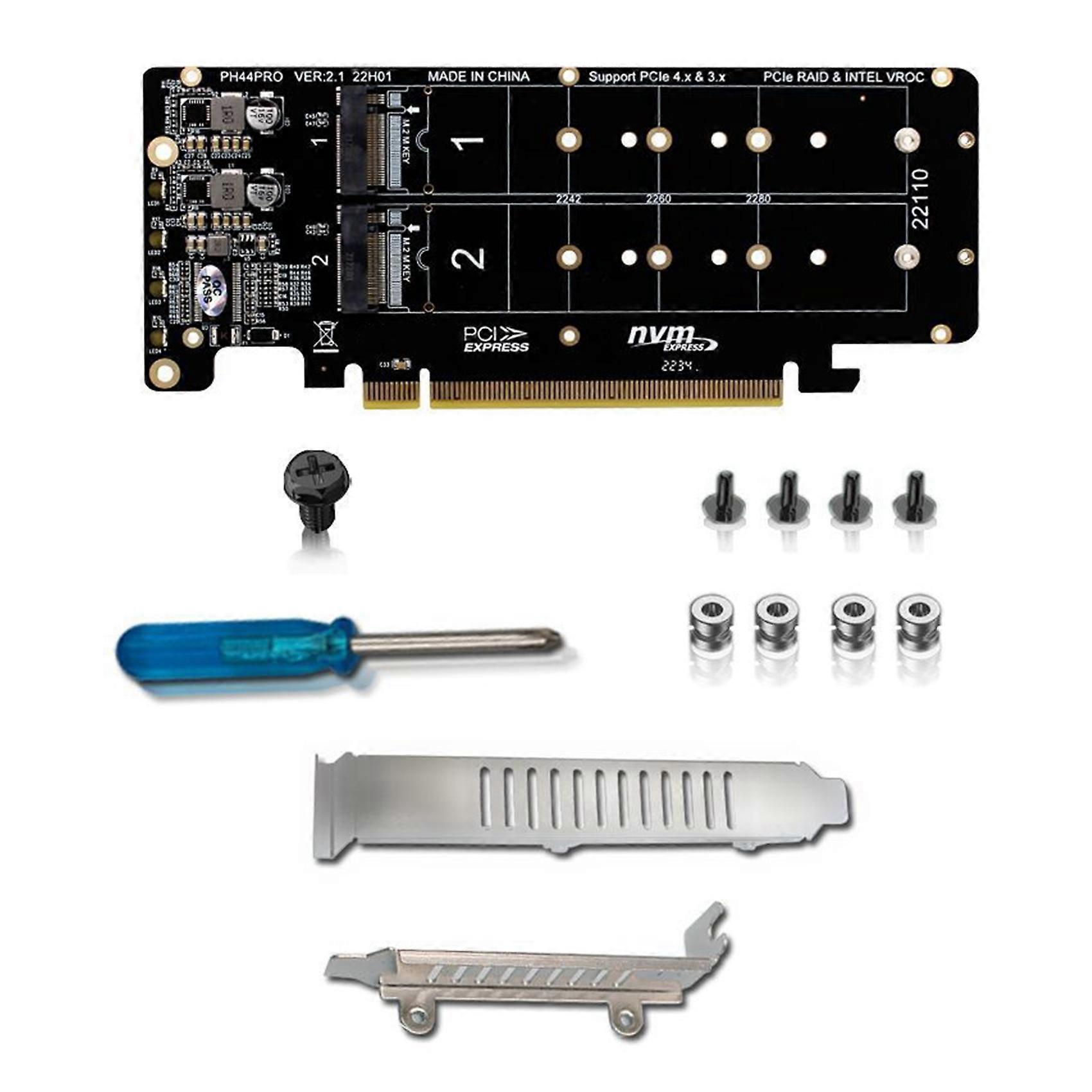 PCIE X16 to M.2 M-Key NVMEx4 SSD 2U Server Riser Card Double-Sided 4-Disk NVME RAID PCI-EX16 Split