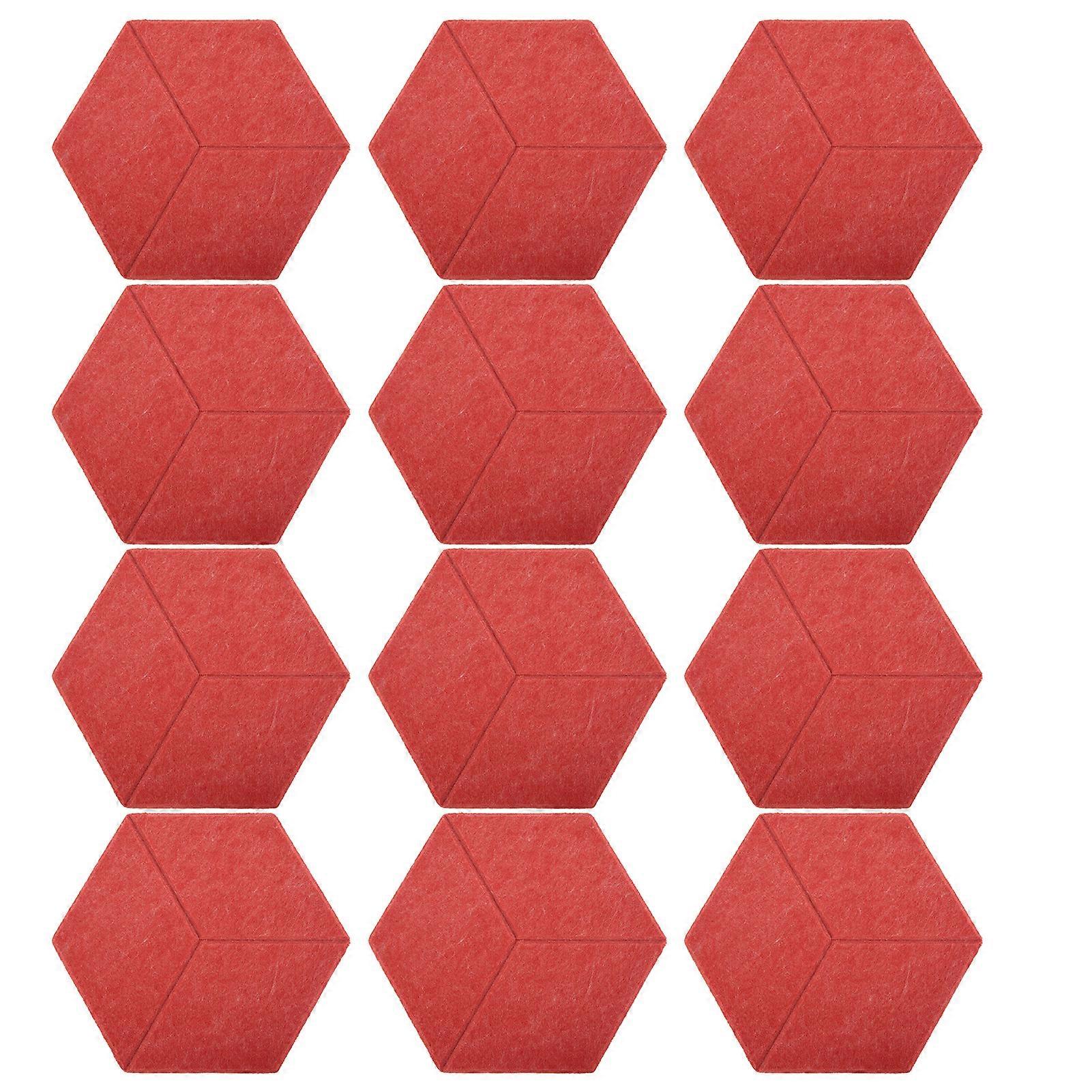 12Pcs Sound Absorbing Wedges Hex Beveled Edge Acoustic Dampening Panels for Recording StudioRed