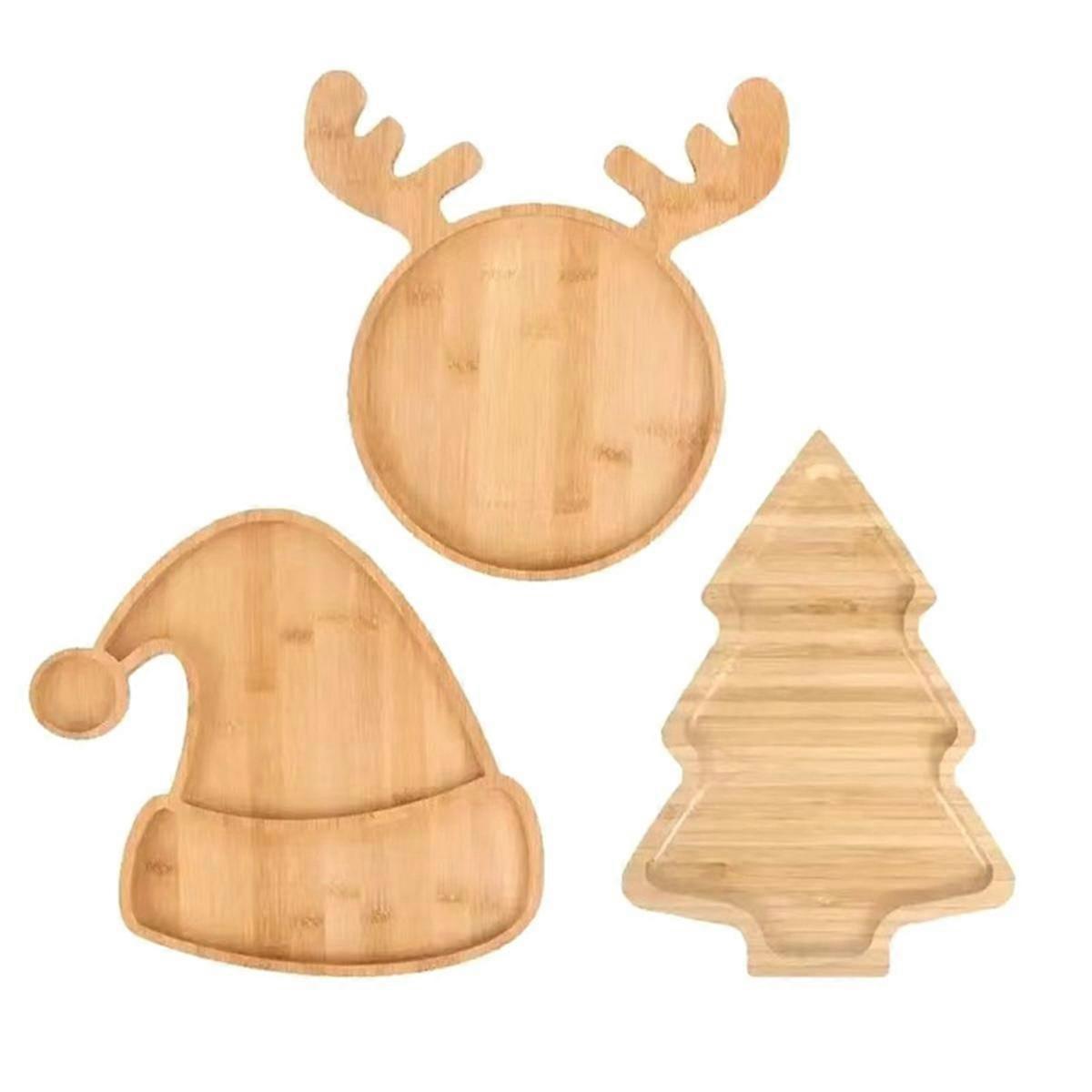 3PCS Christmas Wooden Serving Tray Wooden Plate Table Serving Platter for Christmas DIY Unique Food