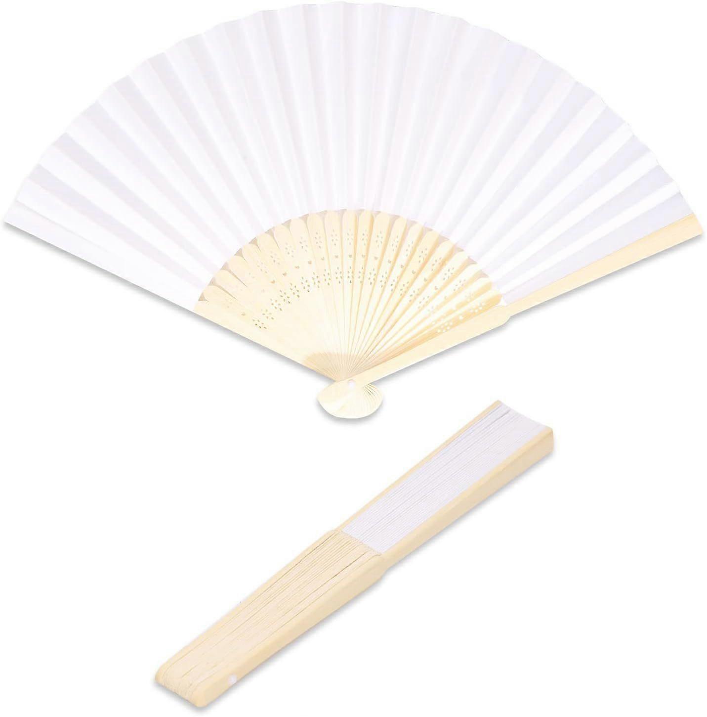 12pcs Handmade Folding Bamboo Fan Diy Handheld Blank Paper Fan