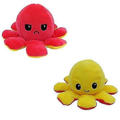 Doppelseitiges reversibles Oktopus-Plüschtier 20 cm - Gelb Rot