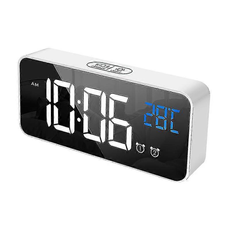 Digital Alarm Clock Rechargeable Mirror Alarm Clock Bedside With Led Temperature Display
