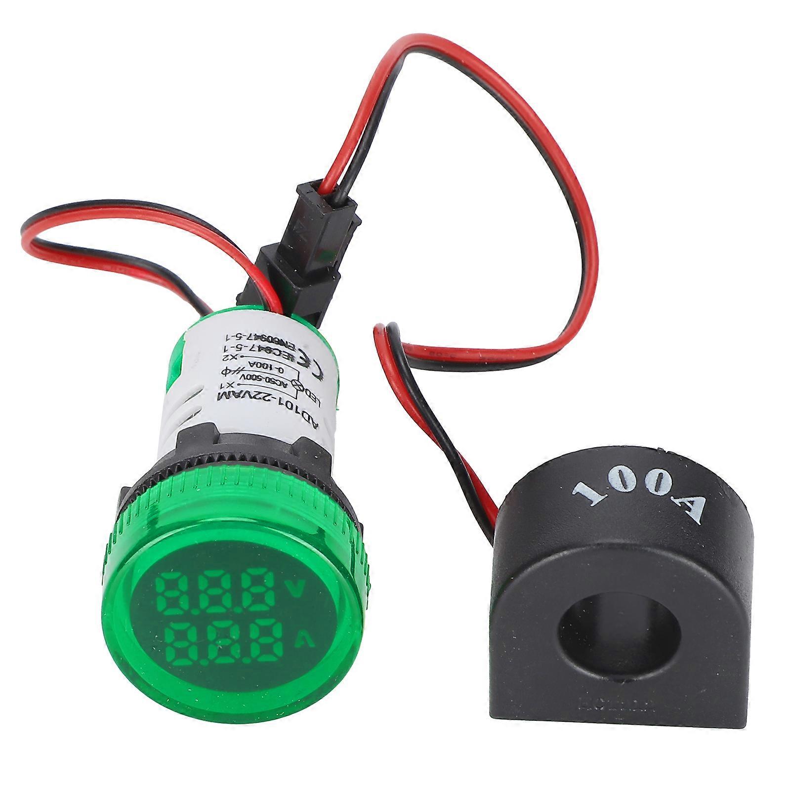 Current Signal Indicator Universal 2?Display Round Lamp Light 60~500V AC AD101?22VAMGreen