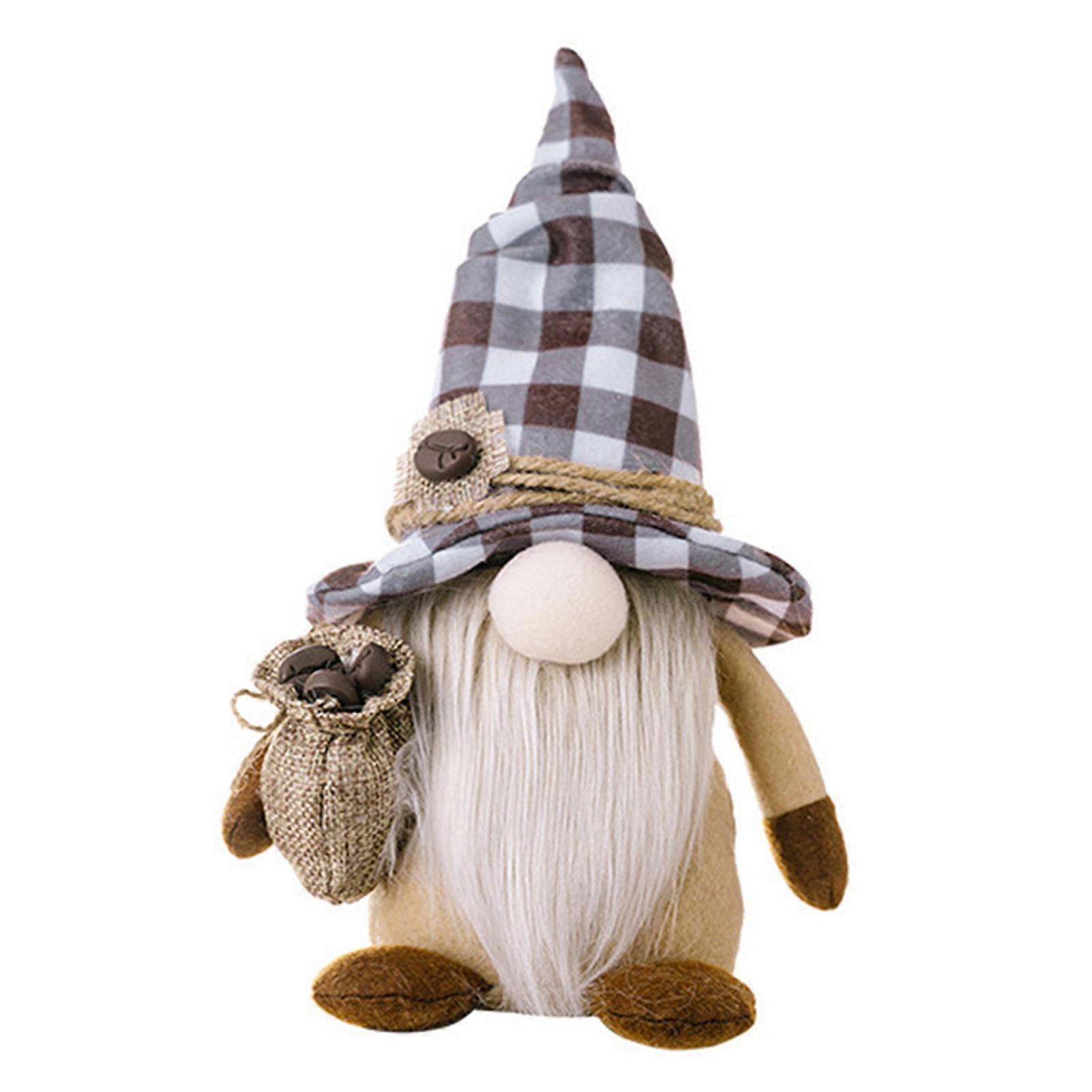 Gnome Plush Doll Coffee Bean Bag Long Pointy Hat Grey Full Beard Free Standing Big Nose Gift Cute Desktop Faceless Gnome Stuffed Ornament Home Supplie
