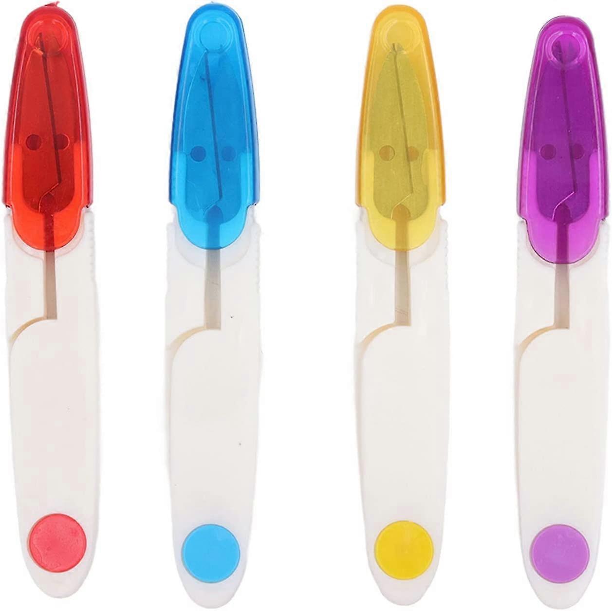 Thread Scissors Small Compact U-Shaped Embroidery Scissors with Cover for DIY Sewing Projects (4 Pieces)