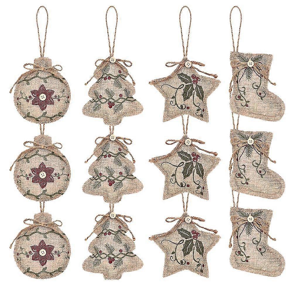 12pc Christmas Tree Burlap Hanging,ball Stocking Shaped Hanging Decor