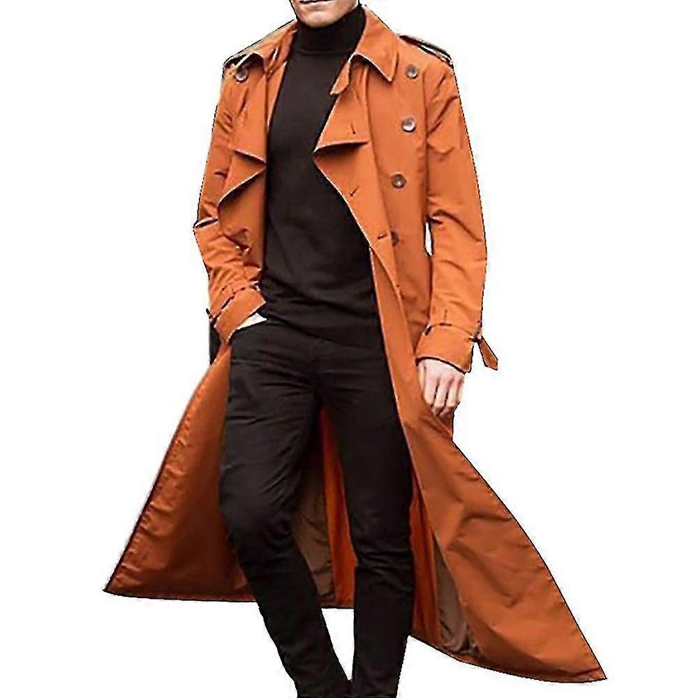 Men Long Trench Coat Lapel Overcoat Jacket