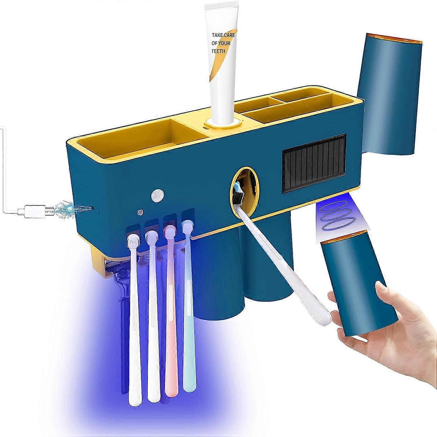 Uv Toothbrush Holder Sanitizer Toothpaste Dispenser Wall Mounted