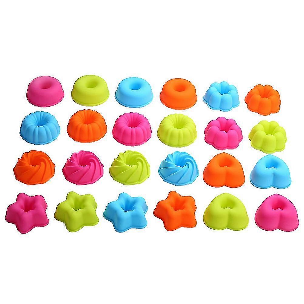 24pcs Muffin Cake Molds Set Reusable Silicone Cupcake Liners Non-stick Baking Cups For Home (6 Shapes)