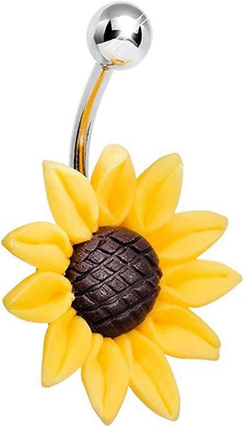 Stunning Sunflower Belly Button Ring 14 Gauge