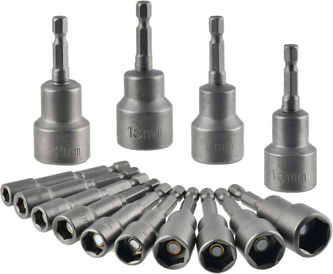 Magnetic Hex Socket 14Pcs Impact Driver Socket 6-19mm, Magnetic Hex Socket Wrench Socket Set Magnetic 1/4 Hex Socket Socket Adapter Tool