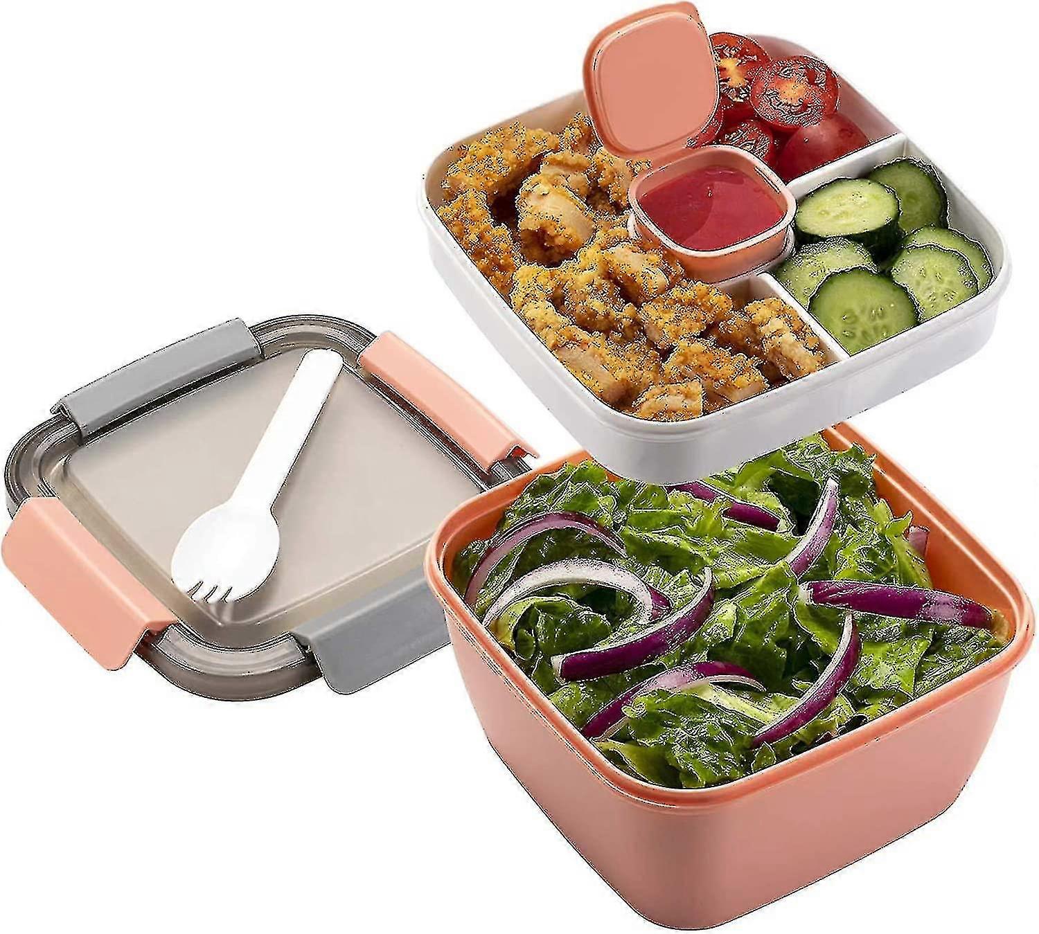Lunch Box Leak-proof Bento Box Salad Container With Dressing Container 3 Compartments Salad Box-to-go For Salads And Snacks, Lunch Box Microwave Heati