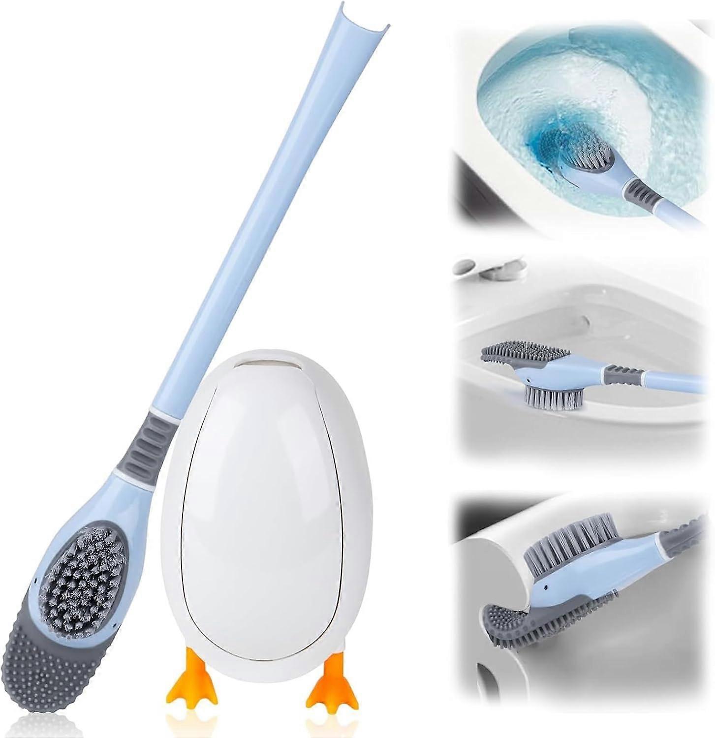 Toilet Brush, Wall-Mounted/Standing Toilet Brush, Silicone Toilet Brush with Wall Stickers, Toilet Brush with Silicone and Hard Bristles, Toilet Brush