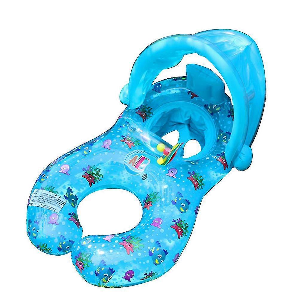 Inflatable Swimming Ring with Sun Canopy for Children - Portable and Blue