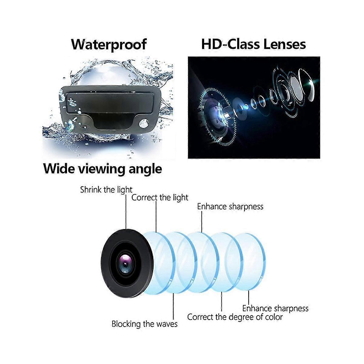 Car Handle Night Vision Wateproof Parking Reverse Backup Camera For Pickup Truck 10-20 Dynamic